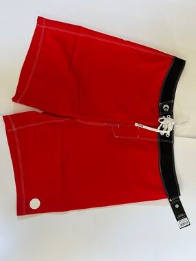 ethika Red Boardshorts with Black Waistband and White Stitching